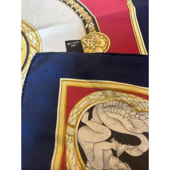 PIERRE BALMAIN Red & Blue Godess & Angels Print Silk Scarf Italy SQR 35.5’’ E.C - Picture 5 of 9